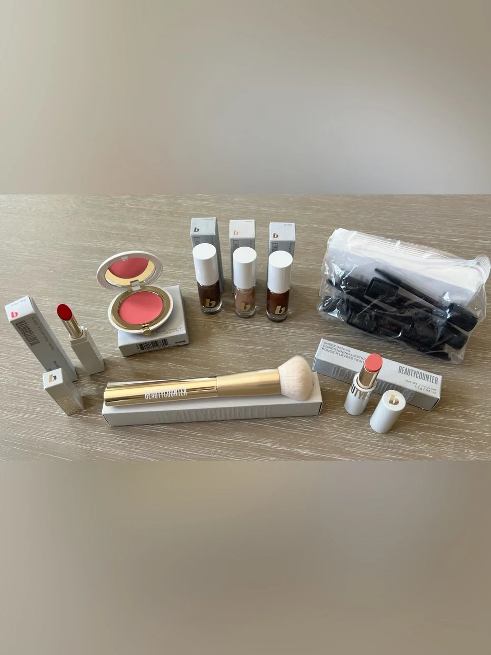 8X BeautyCounter Cream Shadow, Lipstick, Blush, Brush, Tester Wands